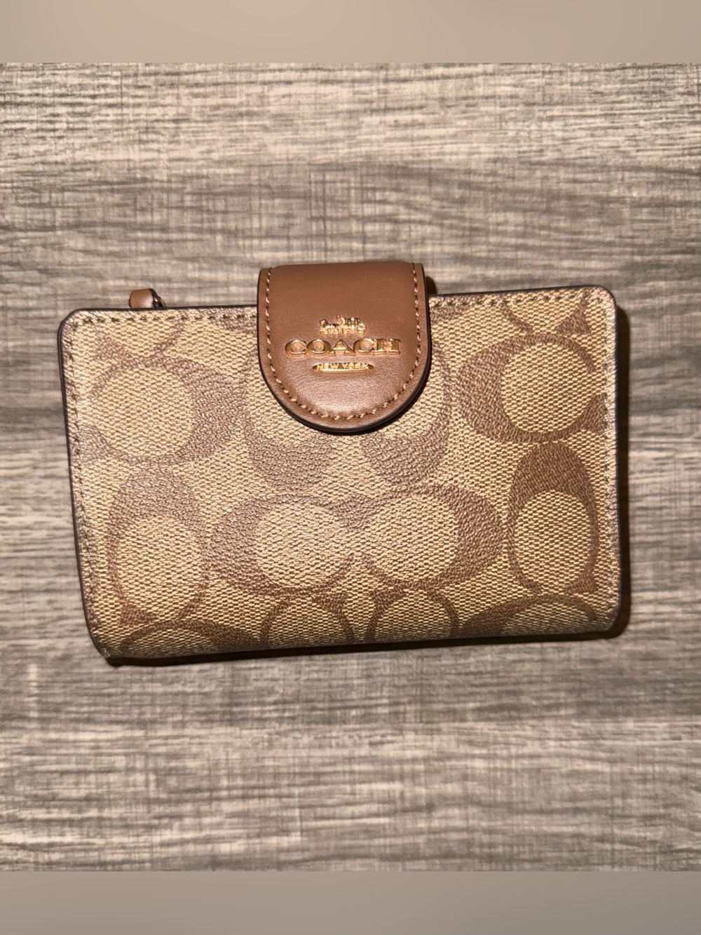 Coach Brown Signature Monogram Compact Wallet